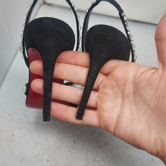 Christian Louboutin Emilie Strass Black Jewel Slingback Heel Sandal - Picture 9 of 13